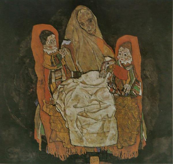 Egon Schiele Mutter mit zwei Kindern Norge oil painting art
